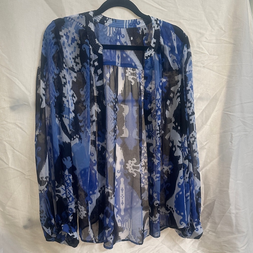 Chico's Blue and Black Sheer Blouse